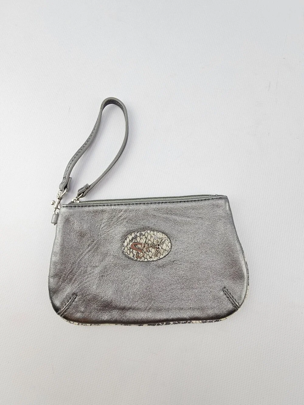 Sharif Metallic Pewter/Silver Leather Wristlet Clutch